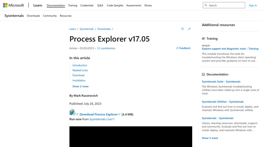 Process Explorer Landing Page