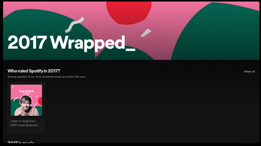 Your 2017 Wrapped by Spotify Landing Page