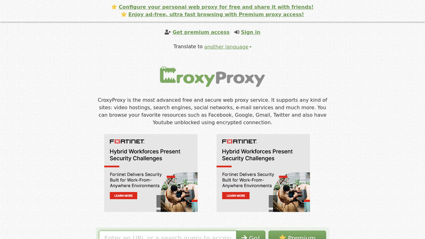 CroxyProxy Web Proxy Landing Page