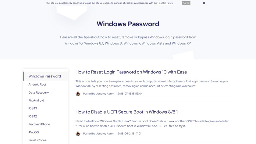 Tenorshare Windows Password Recovery Landing Page