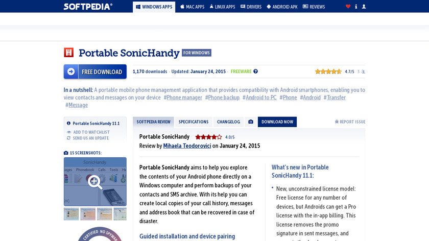 Portable SonicHandy Landing Page