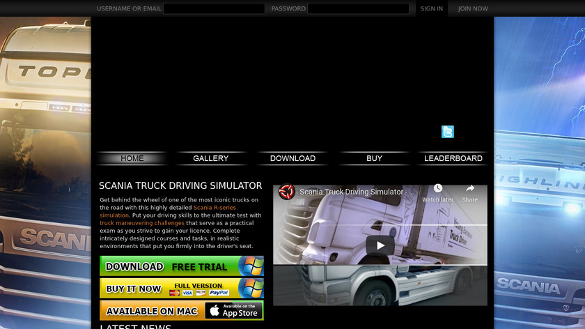 Scania Truck Driving Simulator Landing Page