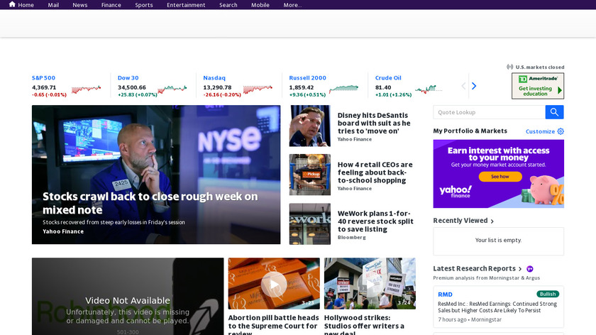 Yahoo! Finance Landing Page