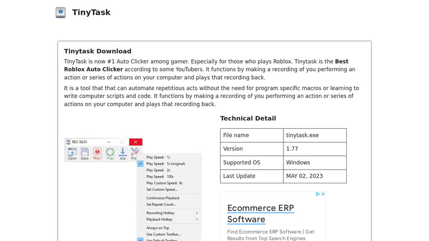 TinyTask Auto Clicker, Free Download 2023