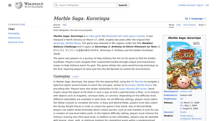 Marble Saga: Kororinpa Landing Page