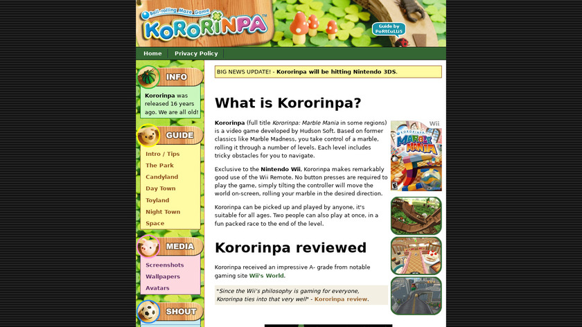 Kororinpa: Marble Mania Landing Page