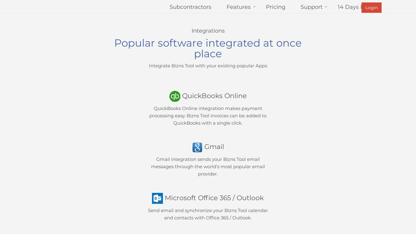 Bizns Tool Software Landing Page