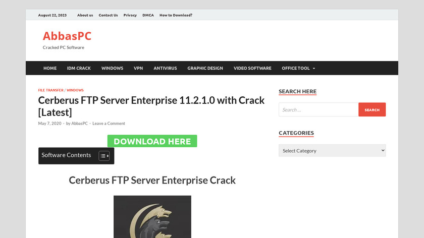 Cerberus FTP Server Landing Page