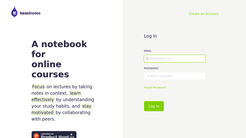 Beastnotes Landing Page