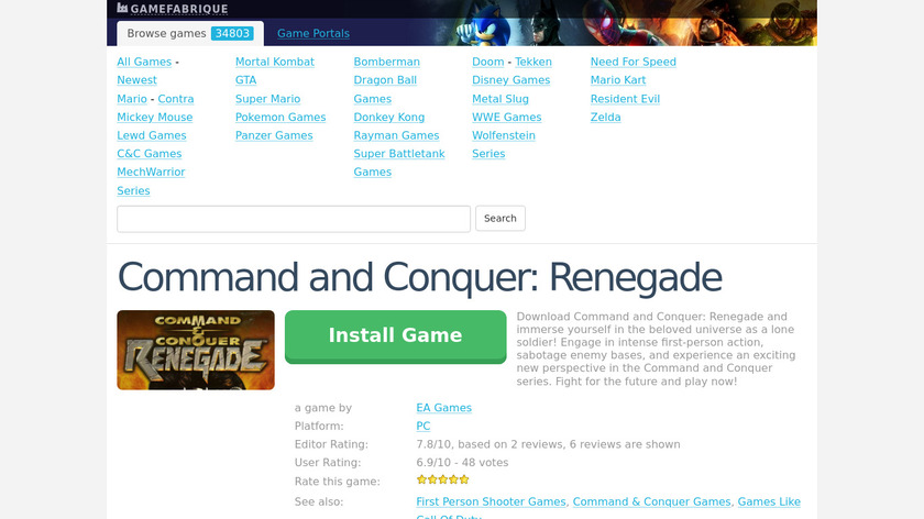 Command and Conquer: Renegade Landing Page