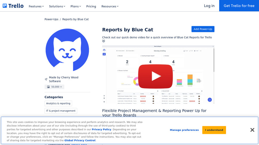Blue Cat Reports for Trello Landing Page