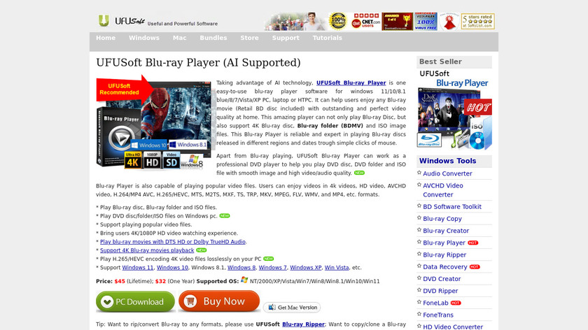 UFUSoft Blu-ray Player Landing Page