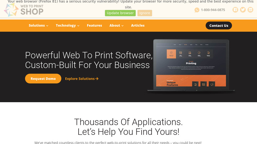 Web to Print Shop Landing Page