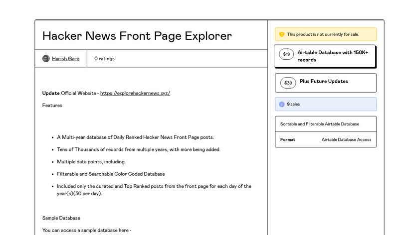 Hacker News Front Page Explorer Landing Page