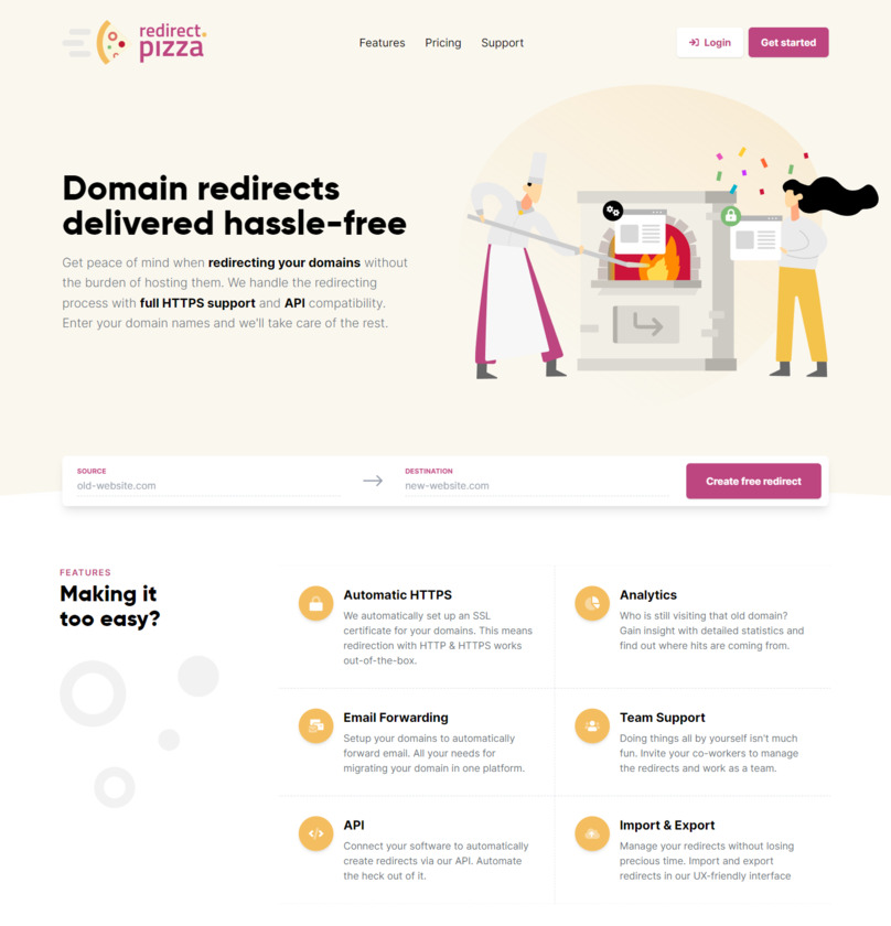 redirect.pizza Landing Page
