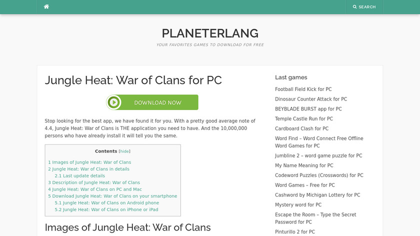 Jungle Heat: War of Clans Landing Page