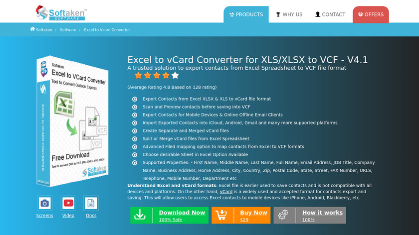Softaken Excel to VCard Converter Landing Page