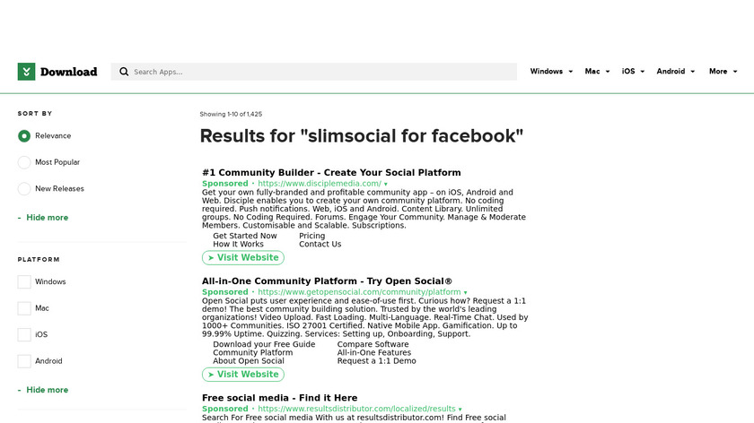 SlimSocial for Facebook Landing Page