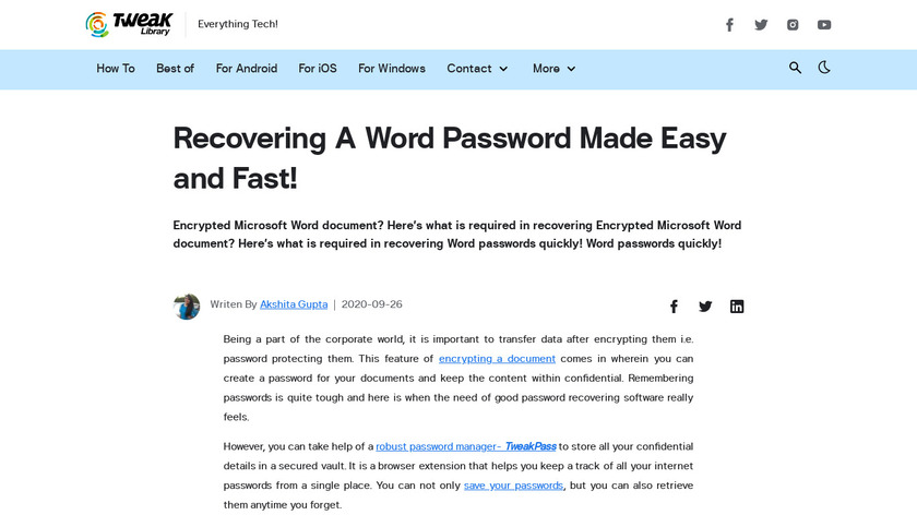 Any Word Password Recovery Landing Page