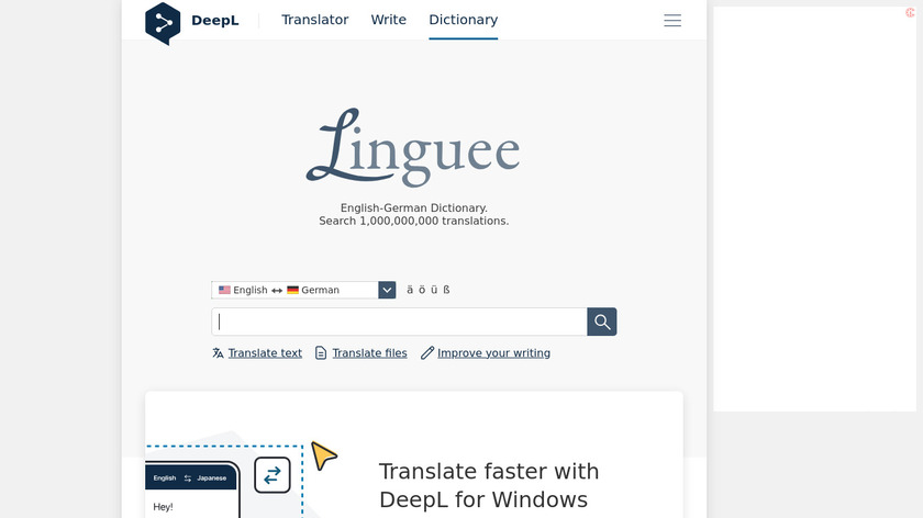 Linguee Landing Page