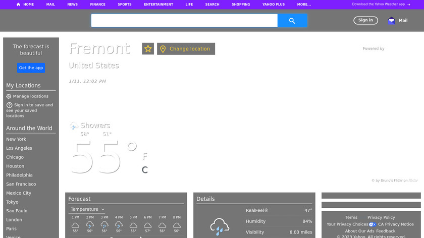 Yahoo Weather Landing Page