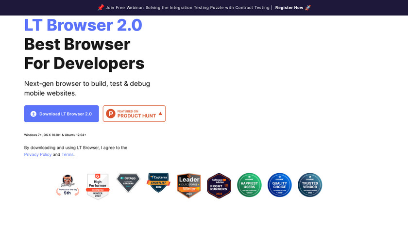 LT Browser by Lambdatest Landing Page