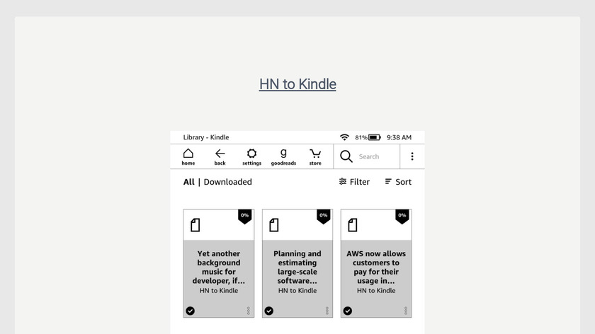 HN to Kindle Landing Page