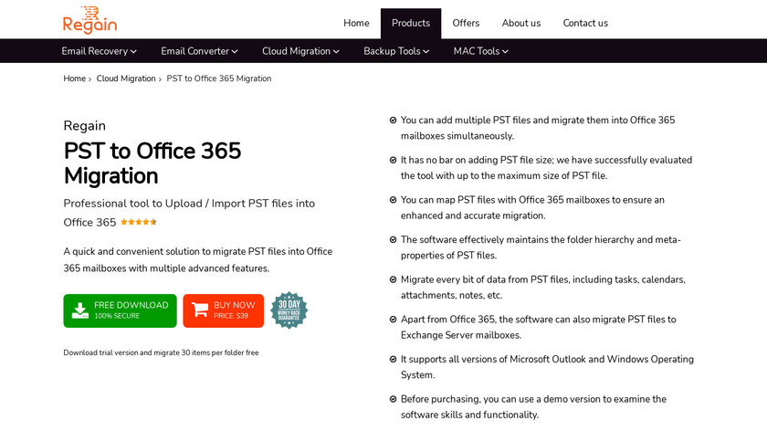 Regain PST to Office365 Migration Landing Page