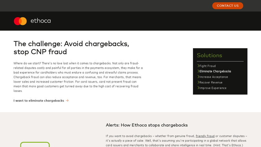 Ethoca Eliminate Chargebacks Landing Page
