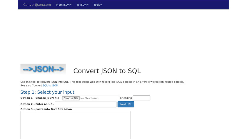 Convert JSON to SQL Landing Page