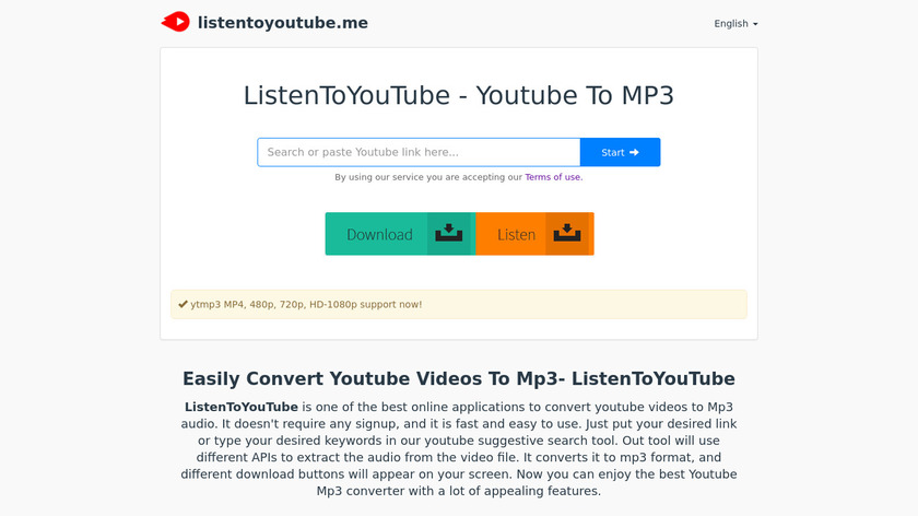ListenToYouTube.me Landing Page