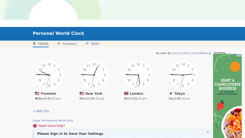Timeanddate Personal World Clock Landing Page
