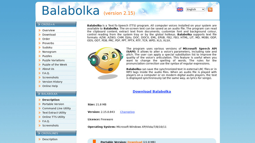 Balabolka Landing Page