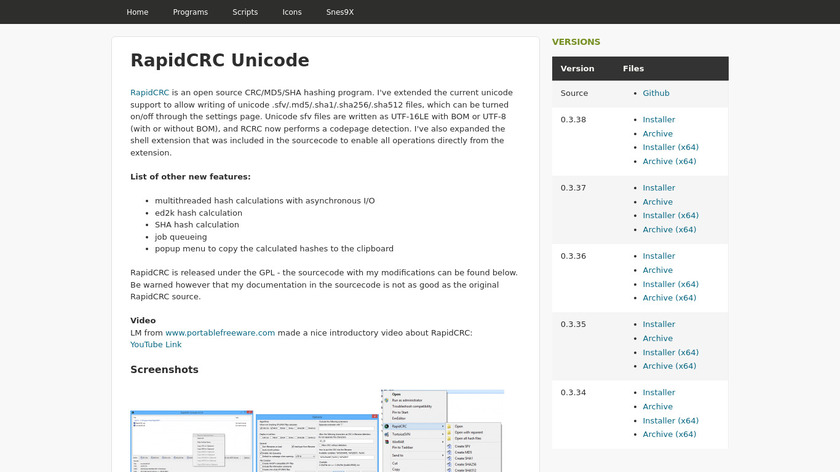 RapidCRC Unicode Landing Page