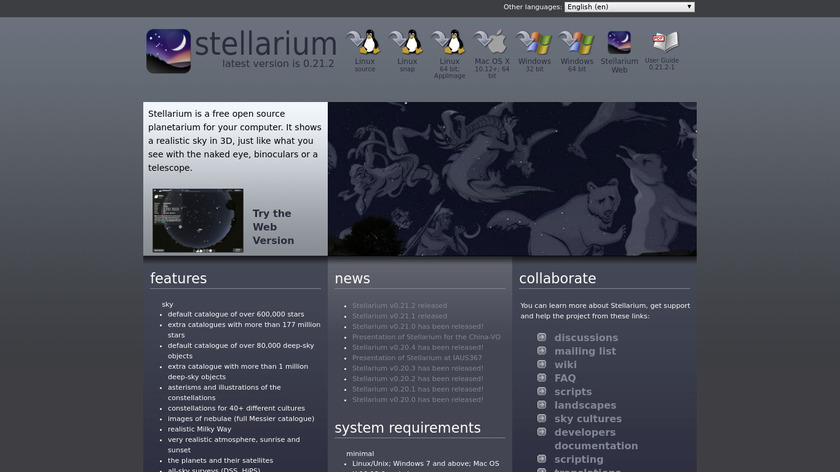 Stellarium Landing Page