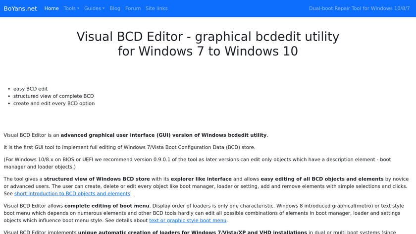 Visual BCD Editor Landing Page