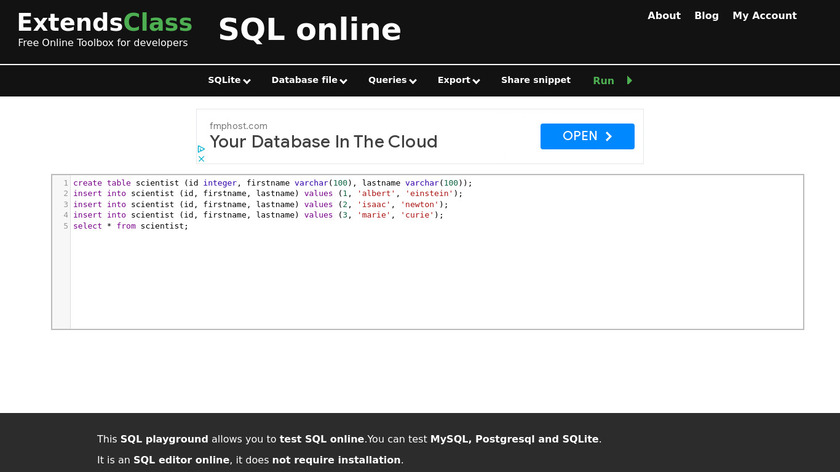 ExtendsClass SQL Online Landing Page