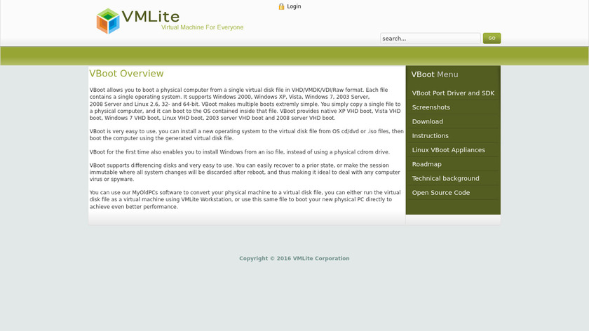 VMLite VBoot Landing Page