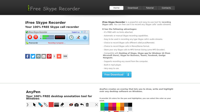 iFree Skype Recorder Landing Page