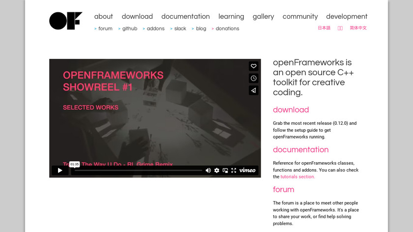 OpenFrameworks Landing Page