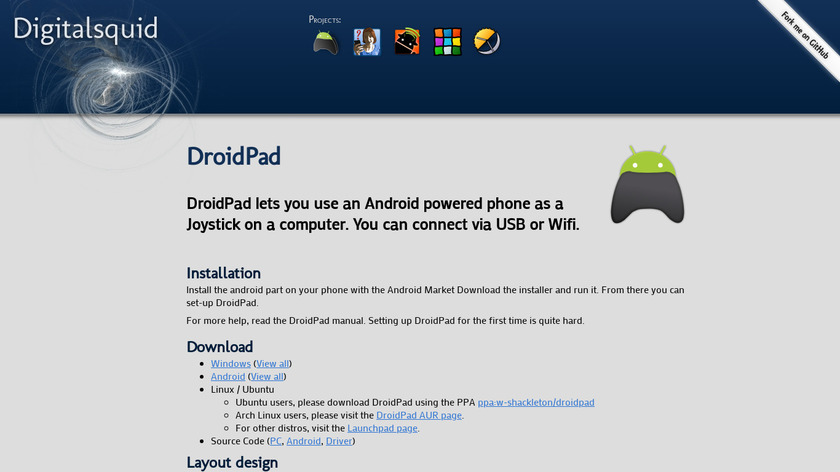 DroidPad Landing Page