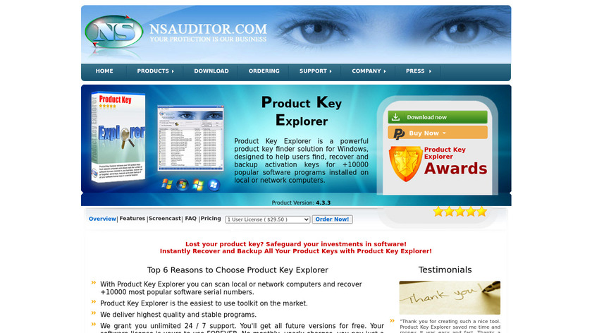 Product Key Explorer Landing Page
