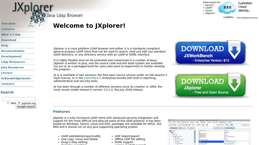 JXplorer Landing Page