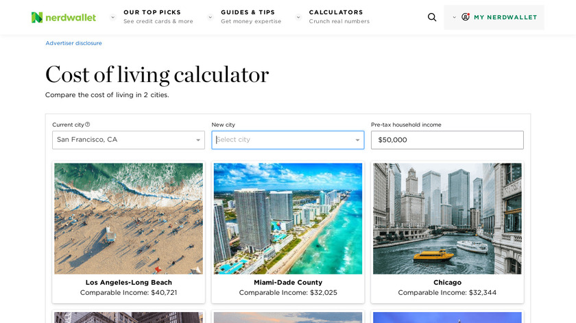 Cost of Living Calculator Landing Page