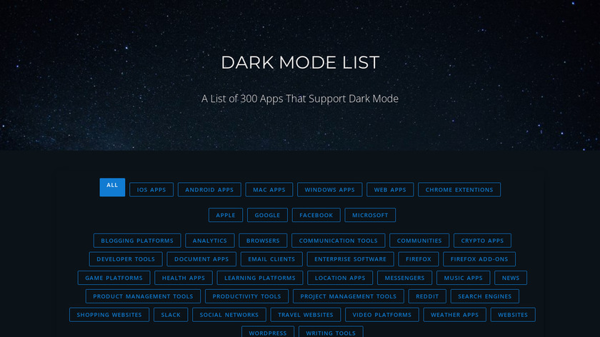 Dark Mode List Landing Page