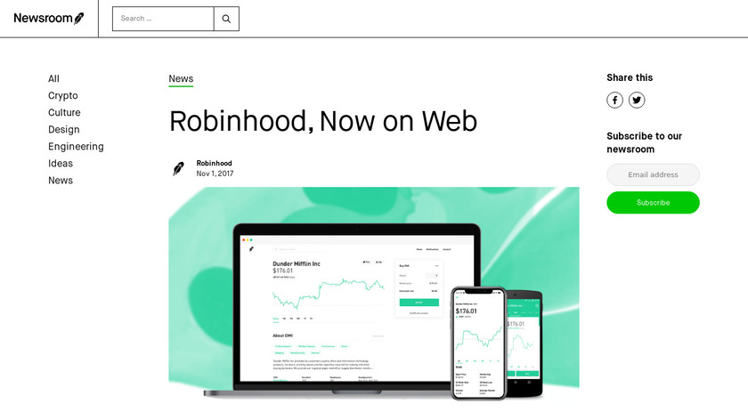 Robinhood for Web Landing Page