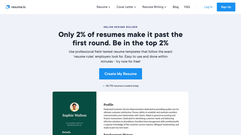Resume.io Landing Page