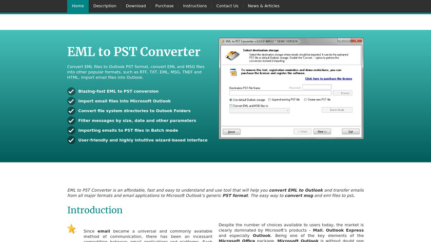 EML to PST Converter Landing Page