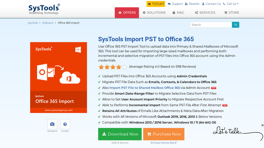 SysTools Office 365 Import Landing Page