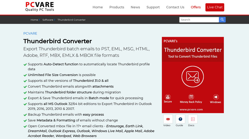 PCVARE Thunderbird Converter Landing Page